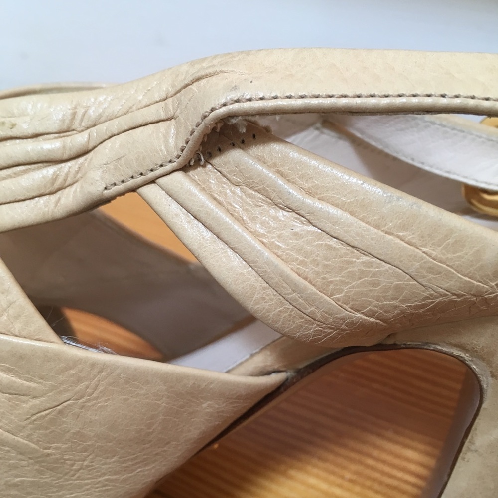 Prada Platform Heels Sandals Crisscross Ruched Slingback Nude Beige size 39.5 - Picture 14 of 16